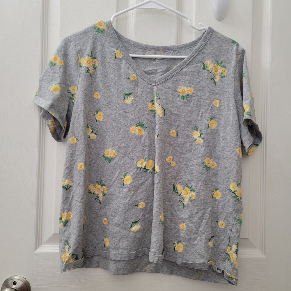 Old Navy Gray Womens' Tee with Yellow Floral Print